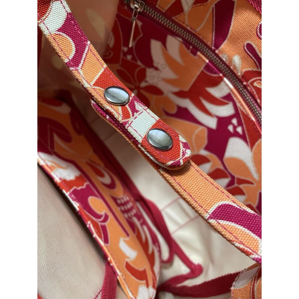 Lacoste Canvas Beach Tote Bag Tropical Pink Orange Shopper w/ Zip Pouch - Picture 8 of 14
